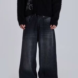 Relaxed Wide-Leg Men's Jeans - Black Wash